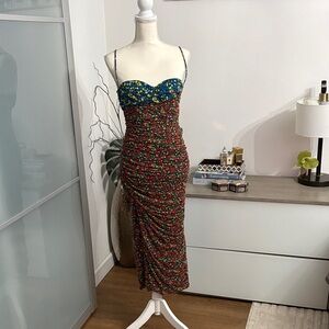 Versus Versace Blue and Red Floral Midi mesh Dress